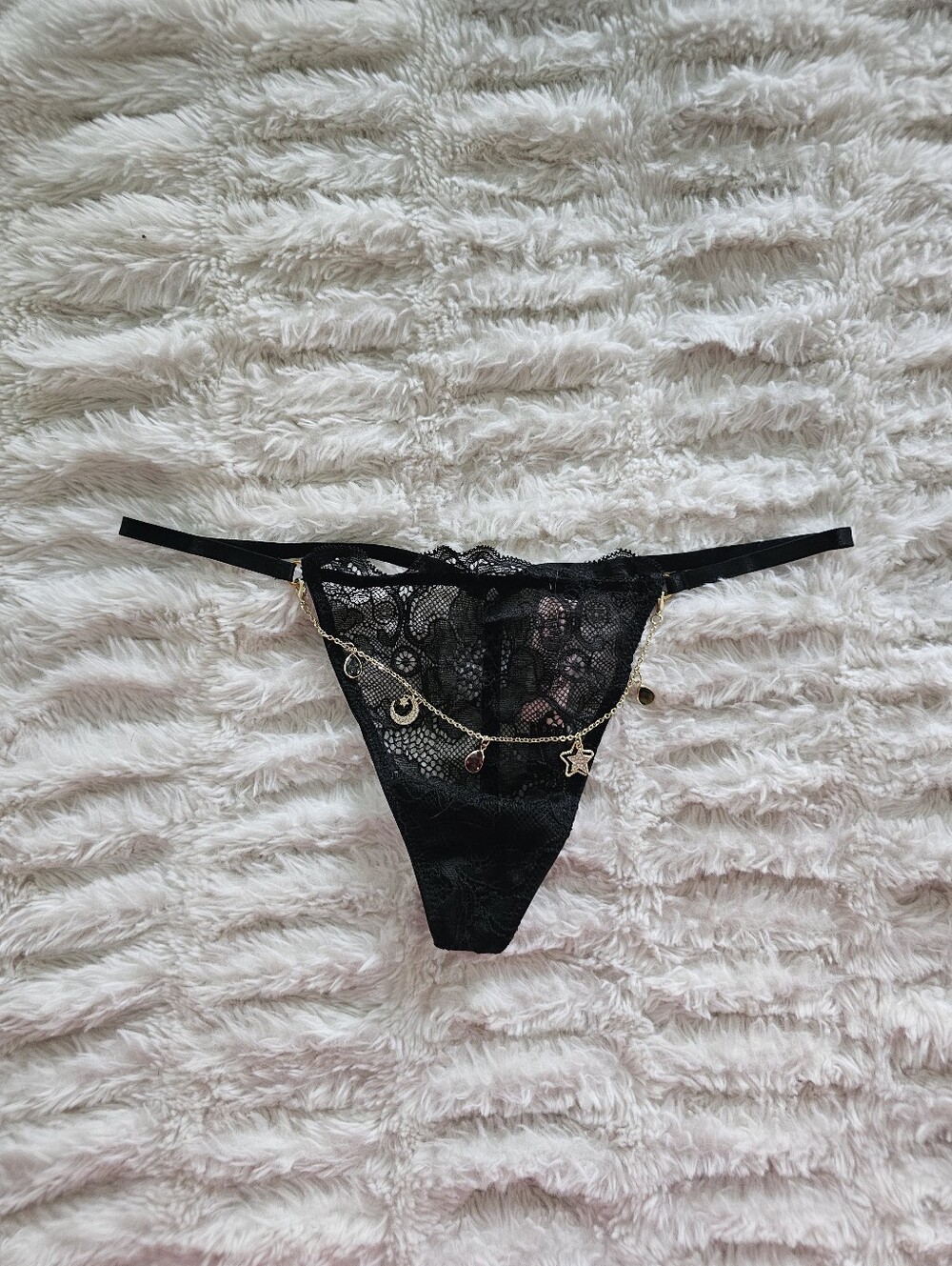 Victoria's Secret Black Lace Thong with Gold Charm Chain
